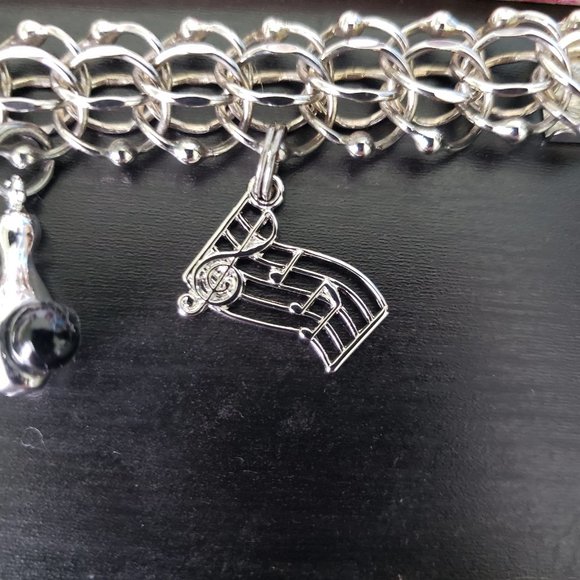ELCO Sterling Silver Charm Bracelet, Double Chain with Ball Accents/Heart 7.25" - Picture 7 of 17